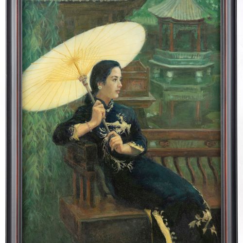Null Trois portraits de dames - Chine, 20e siècle - huile sur toile. Portrait d'&hellip;