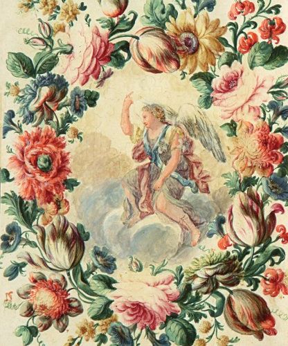 Ecole Italienne du XVIIIe siècle Guirlande de fleurs entourant l'Ange de l'Annon&hellip;