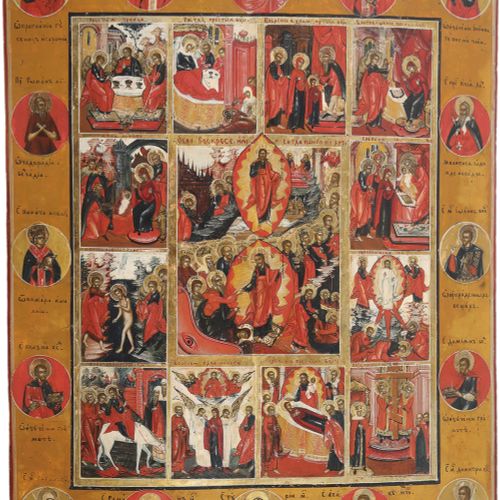 Große Festtagsikone Large holiday icon Russia, 19th c. Composite of two wooden b&hellip;