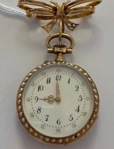 Null Reloj de bolsillo, engastado con 1/2 perlas finas en ambas caras, S. XIX - &hellip;