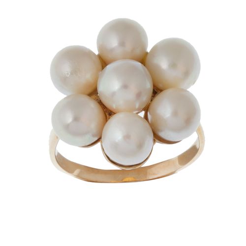 Sortija con seis perlas de 6,5 mm que componen una flor Montura en oro damarillo&hellip;