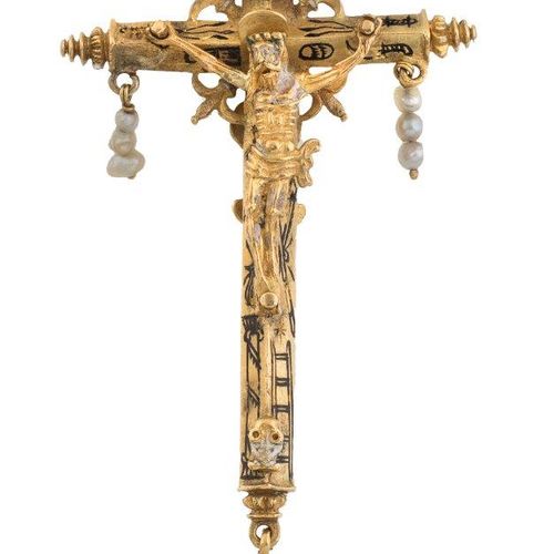 Cruz colgante colonial S. XVI-XVII con Cristo en anverso y Virgen en reverso Con&hellip;