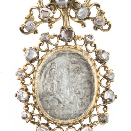Medallón relicario S. XVIII con marco y lazo de diamantes Scène intérieure d'un &hellip;