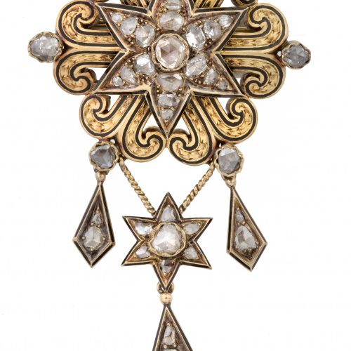 Broche de ffss S. XIX en forma de flor con estrella central de diamantes de tall&hellip;
