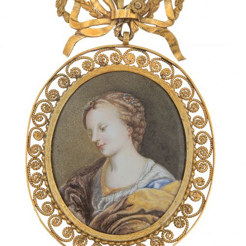 Medallón guardapelo colgante S.XVII XVIII con doble retatro de dama realizado en&hellip;