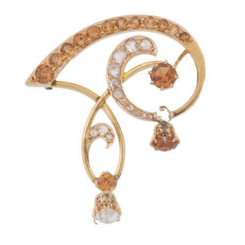 Broche-pendentif Belle Epoque con diamantes y citrinos en diseño asimétrico Avec&hellip;