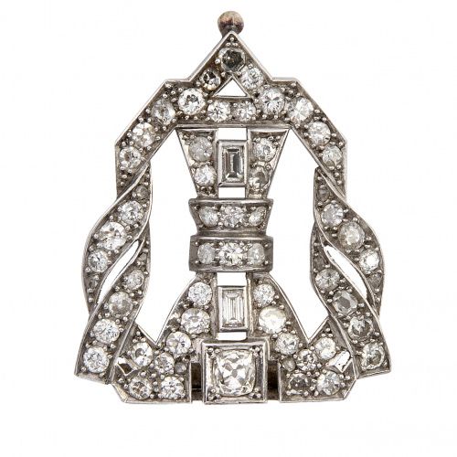 Broche clip Art-Decó con brillantes y diamantes talla baguette en montura de pla&hellip;