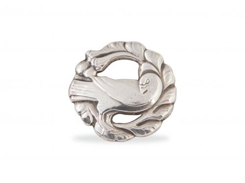 Broche Art-Decó JANSEN con pájaro rodeado por rama Made in silver, diameter: 4.5&hellip;