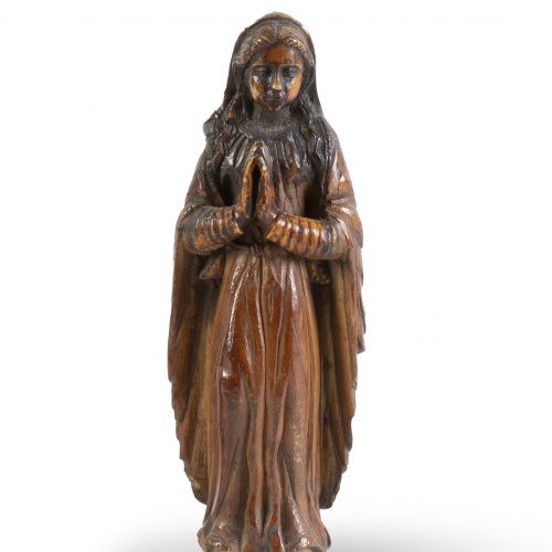 Virgen orante. Madera tallada. Trabajo indoportugués, S. XVII. Größe: 13 x 3 x 4&hellip;