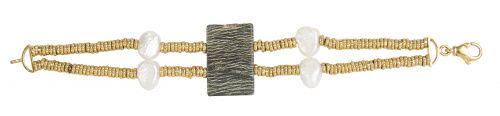 Pulsera con dos hilos de aros granulados de oro, combinada con cuatro perlas bar&hellip;