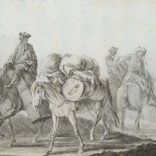 ATTRIBUÉ À PIETER VAN BLOEMEN (ANVERS, 1657 - 1720) Groupe de cavaliers portant &hellip;