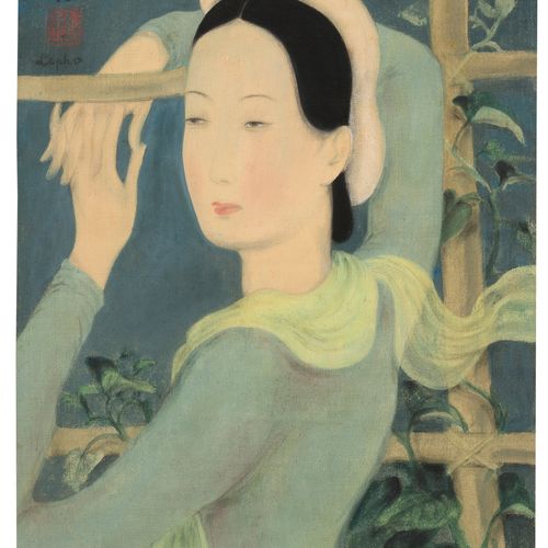 Le Pho (1907 2001) Jeune fille au treillage de bétel Encre et couleurs sur soie,&hellip;