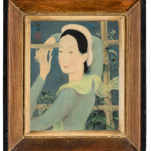 Le Pho (1907 2001) Jeune fille au treillage de bétel Ink and color on silk, sign&hellip;
