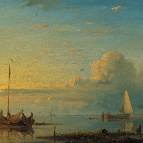 Abraham Hulk I (1813-1897) 平静的河口中的航运
右下方有首字母签名
板面油画，17.9 x 26.6厘米
*可根据要求提供状况报告