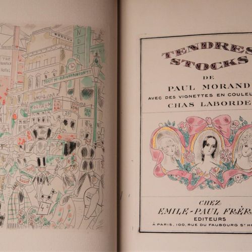 MORAND (Paul). Tendres股票。巴黎，Émile Paul frères, 1924。8开本，绿色半马洛尼卡，带边角，镀金丝，光滑的书脊，绿色&hellip;