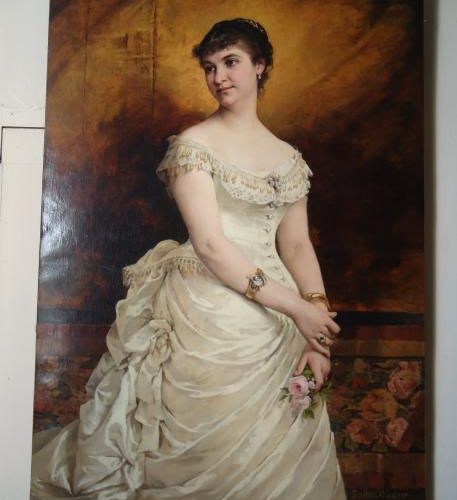 Adélaïde SALLES-WAGNER Jules (1825-1890) Portrait d'élégante tenant des roses, H&hellip;