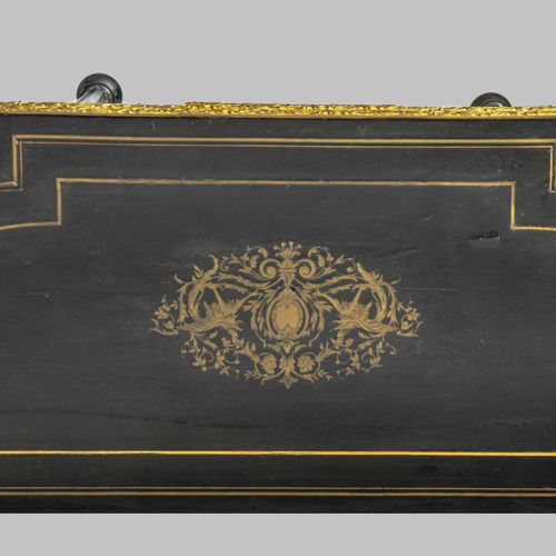 A Napoleon III ebonised fold-over games table, H 72 - 74 - W 87 - D 43 - 87 cm T&hellip;