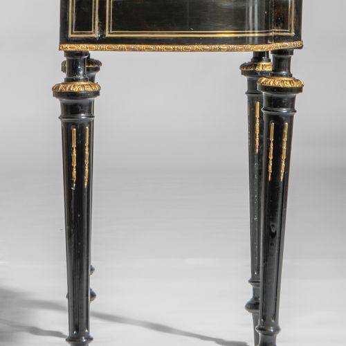 A Napoleon III ebonised fold-over games table, H 72 - 74 - W 87 - D 43 - 87 cm 一&hellip;