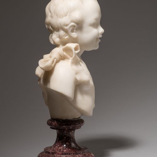 The bust of a putto, Carrara marble on a porphyry base, H 24 cm Busto di putto, &hellip;