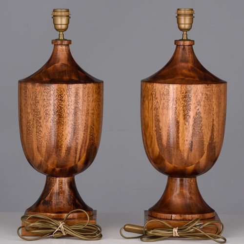 Two pair of decorative Neoclassical table lamps, terracotta and wood, H 71 - 82 &hellip;