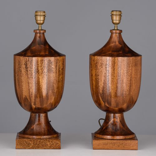 Two pair of decorative Neoclassical table lamps, terracotta and wood, H 71 - 82 &hellip;