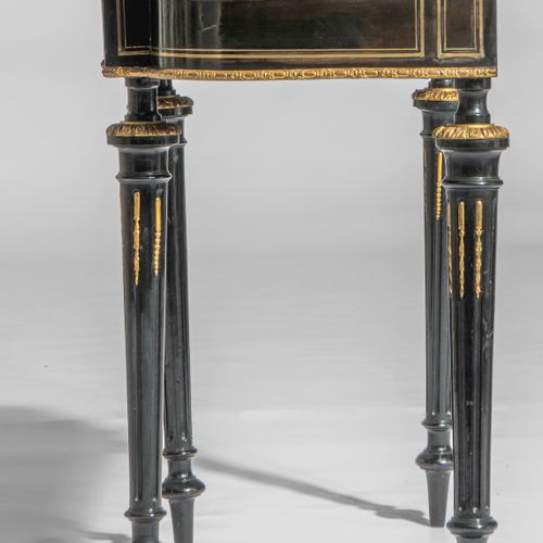 A Napoleon III ebonised fold-over games table, H 72 - 74 - W 87 - D 43 - 87 cm A&hellip;