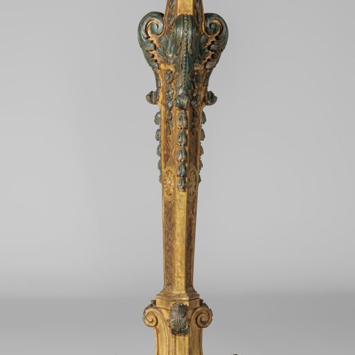 A Neoclassical finely carved and polychrome decorated floor lamp, H 192 cm A Neo&hellip;