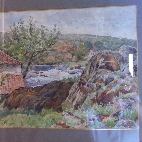 Null Henri-Laurent MOUREN (1844-1926) 
Paysage au rocher
Aquarelle signée en bas&hellip;