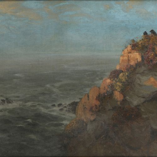 阿尔弗雷德 巴赫曼(1880 1964) 
乌鸦看海，布列塔尼 
布面油画，左下角有签名，日期为1911年，担架上有会签、标题、位置和日期。担架上：标签Gale&hellip;