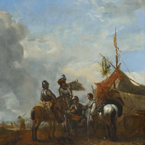 NIEDERLÄNDISCHE SCHULE ÉCOLE NÉERLANDAISE 17e / 18e siècle. Titre : Dans le camp&hellip;