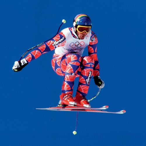 Nagano 1998. Jean-Luc Crétier, ski alpin (descente) © Jean-Louis  Fel/L'Équipe 5 février 1998.C'est la première fois que Jean-Luc Crétier  dévale la piste d'Hakuba, pour un entraînement, mais le temps va se couvrir