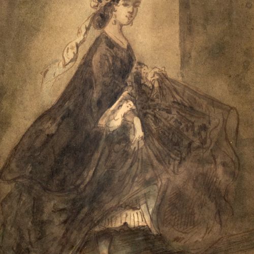 Constantin GUYS (1802/05 1892) Femme au bal Lavis d'encre sur papier, encadré 22&hellip;