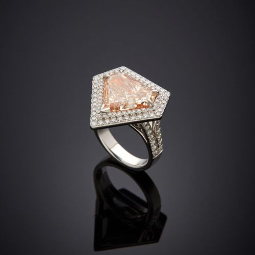 Null Importante BAGUE en platine (950‰) serti d'un diamant taille fantaisie de f&hellip;