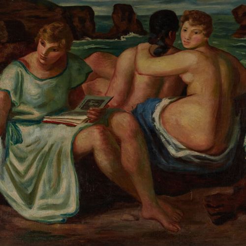 Null 卡米尔-利奥苏(1894-1975)

沐浴者

重要的布面油画，右下方有签名和日期

(裂缝)

142 x 187 cm