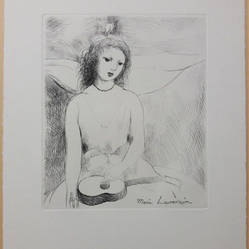 Null LAURENCIN Marie (1883-1956) - « Jeune femme à la guitare ». 1946. Gravure à&hellip;