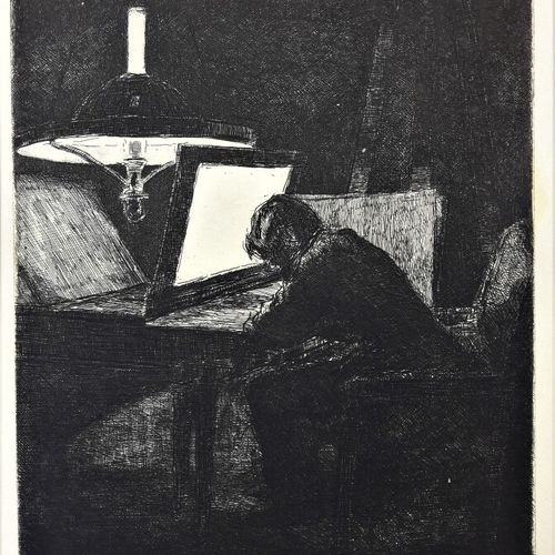 Null BONVIN François (1817-1997) «Le graveur, effet de lampe ». Ensemble de 13 p&hellip;
