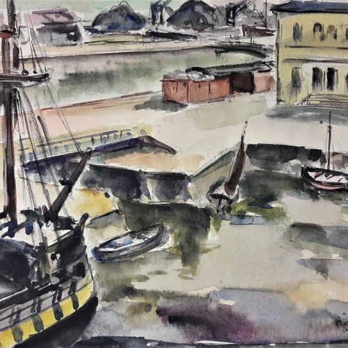 Null LEPREUX Albert (1868-1959) « Port de Honfleur le matin ». 1933. Aquarelle e&hellip;
