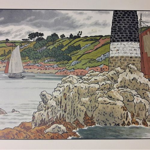 Null RIVIERE Henri (1864-1951) « La balise sur le Trieux » 1908. Lithographie. S&hellip;