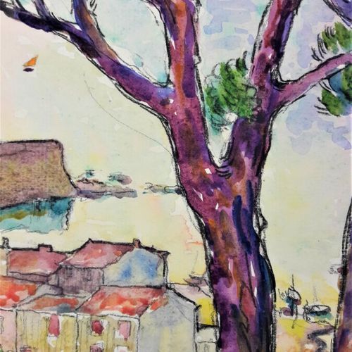 Null URBAIN Alexandre (1875-1953) Côte d'Azur. Peut-être une vue de St Raphaël. &hellip;