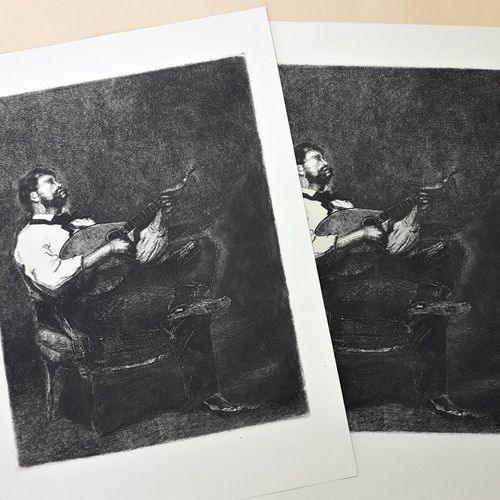 Null BONVIN François (1817-1997) - « Le joueur de mandoline ». Lot de 2 planches&hellip;