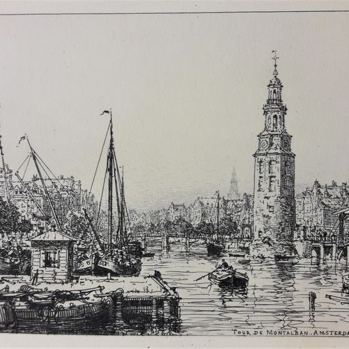 Null LALANNE Maxime (1827-1886) « Amsterdam, Tour Montalban » 1881. Ensemble de &hellip;