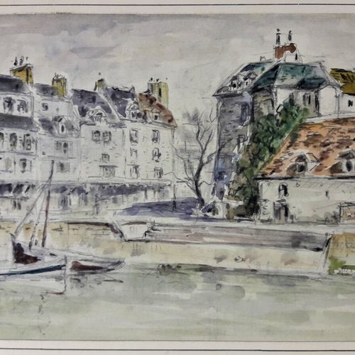 Null LEPREUX Albert (1868-1959) « Vue de la ville de Honfleur ».1935. Aquarelle,&hellip;