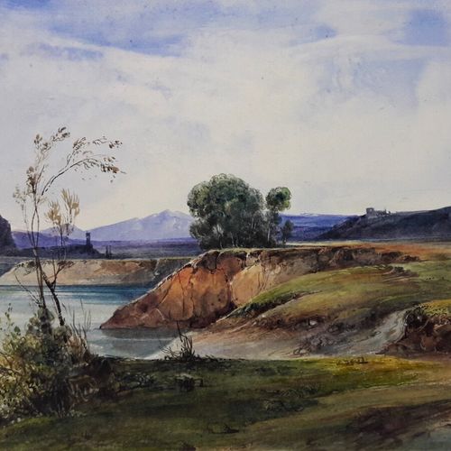 Null GUINDRAND Antoine (1801-1843) : Paysage lacustre animé. 1828. Aquarelle sur&hellip;