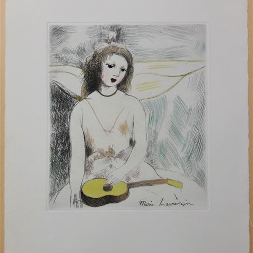 Null LAURENCIN Marie (1883-1956) - « Jeune femme à la guitare ». 1946. Gravure à&hellip;