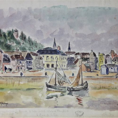 Null LEPREUX Albert (1868-1959) « Vue de la ville de Honfleur ».1933. Aquarelle,&hellip;