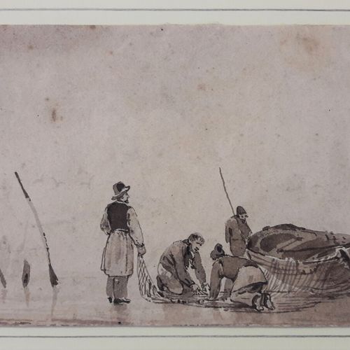Null GUDIN Jean-Antoine (182-1880) « Les pêcheurs ». Plume et lavis d'encre de C&hellip;