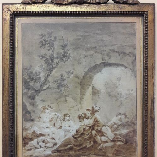 Null CASANOVA Francesco (1723-1803) - Paire de scènes pastorales. Crayon lavis e&hellip;