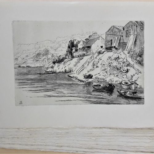 Null BRACQUEMOND Félix (1833-1914) «Village au bord de l'eau». Ensemble de 13 pl&hellip;