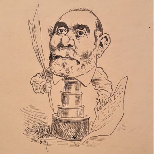 Null GILL André (1840-1885) Caricature de Francisque Sarcey. Plume et encre de C&hellip;