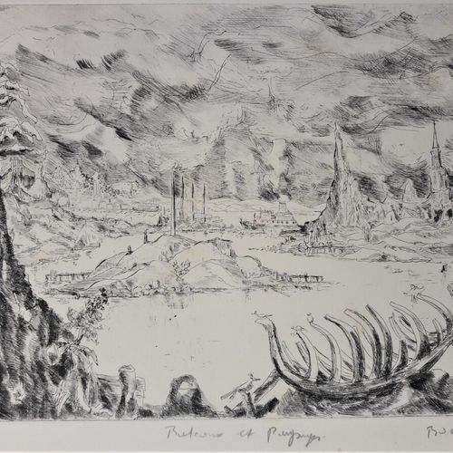 Null BOGRATCHEW Claude (1936-) « Bateaux et paysages ». Gravure à l'eau forte or&hellip;